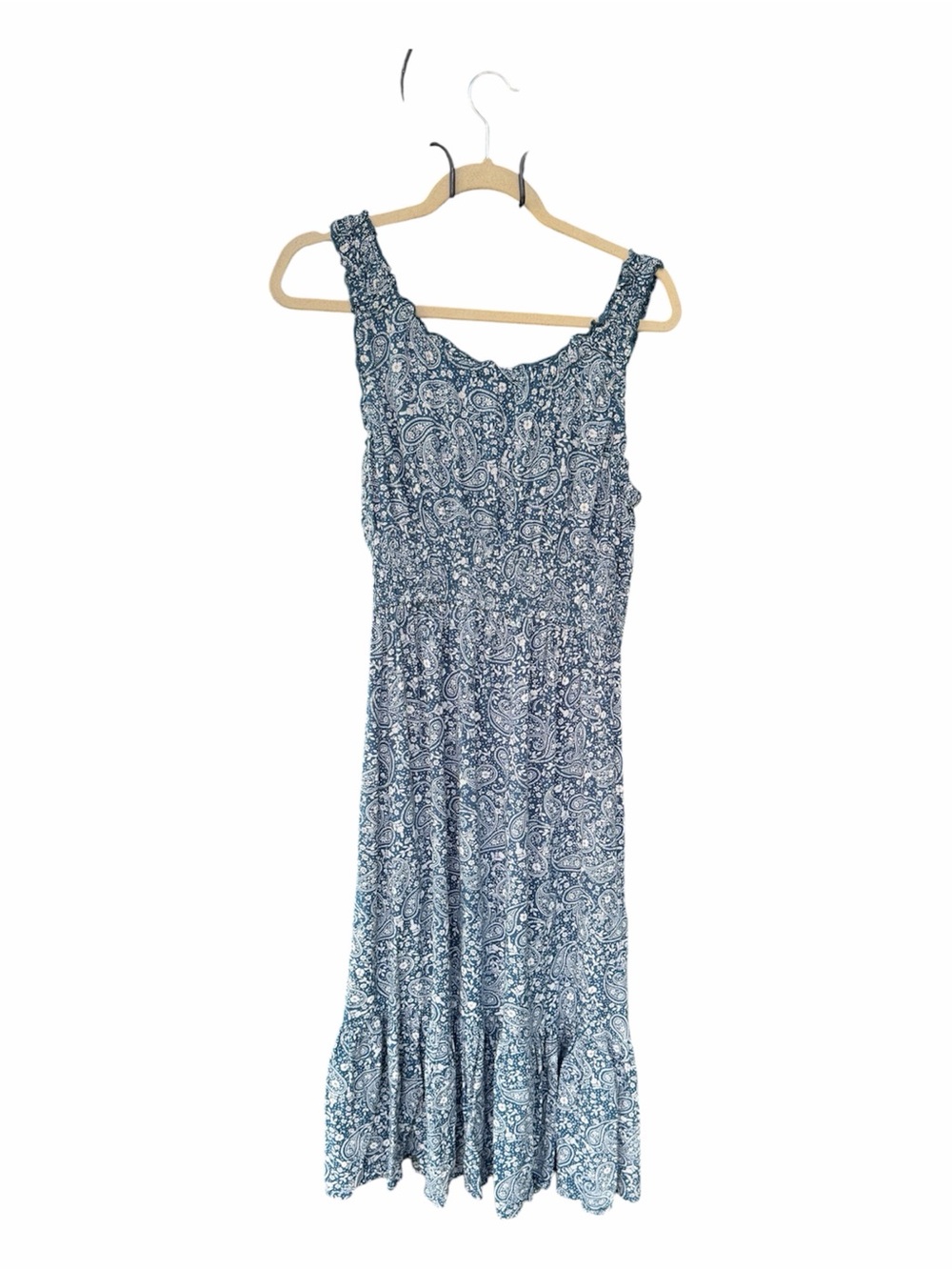Patrons of Peace Teal Paisley Lace-Trim Maxi Dress- medium -elastic waist/straps - Picture 3 of 11
